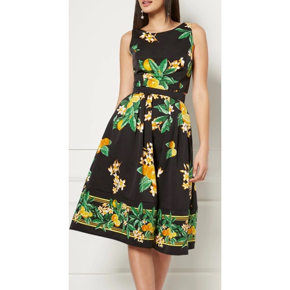 eva mendes for New York & Company Black Lemon Floral Two-Piece Skirt Set